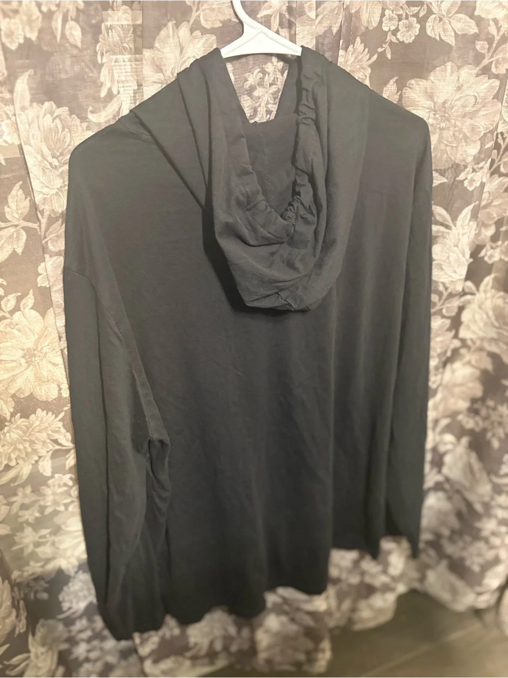 Black Hooded Long-Sleeve Shirt with Red Logo